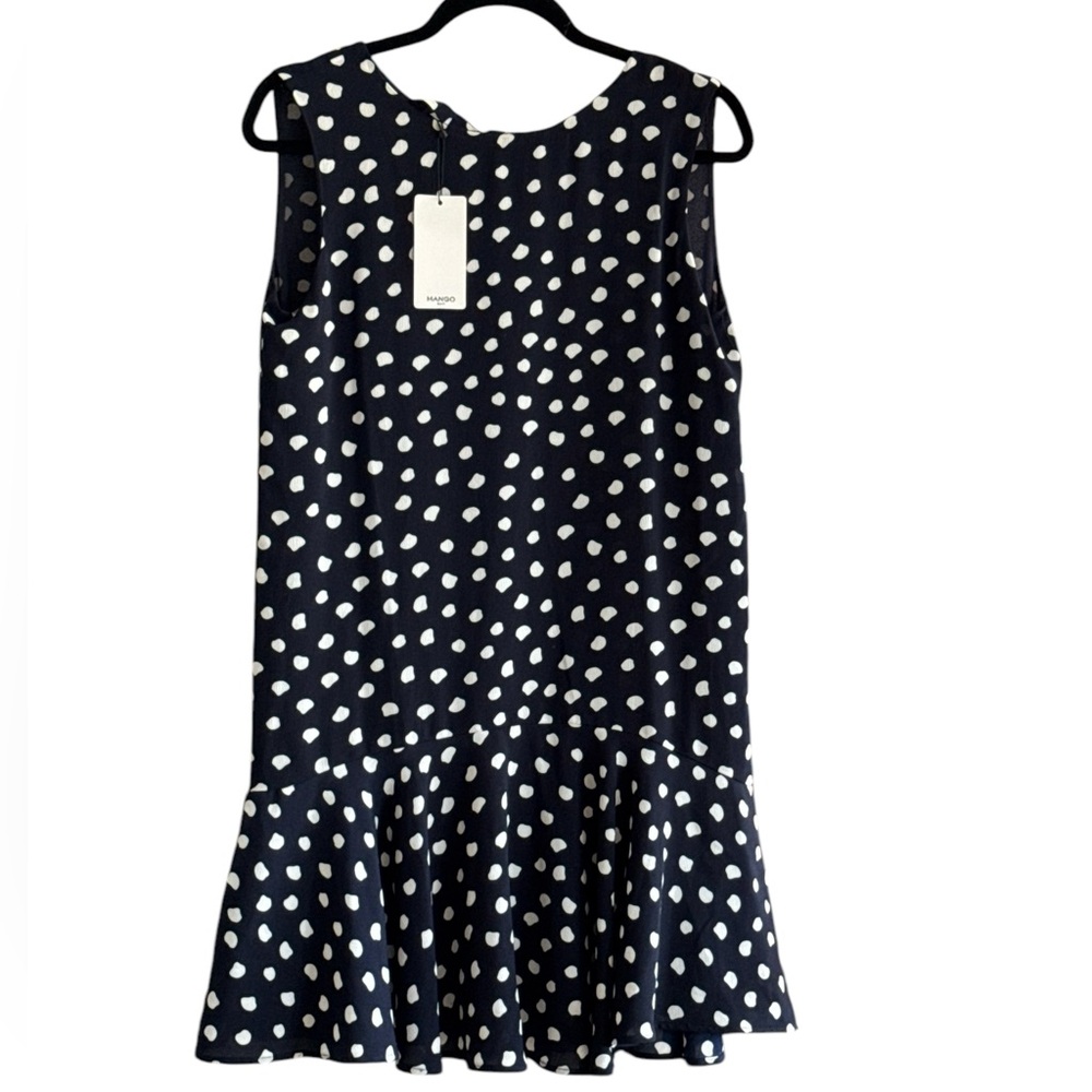 Mango Navy Polka Dot Dress with Ruffles hem